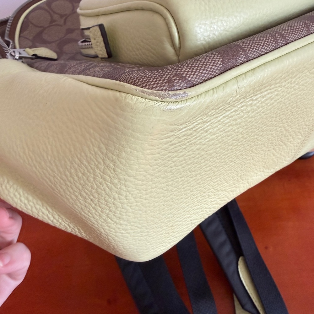 Coach Signature Brown and Pale Lime Green Backpack - Picture 13 of 15